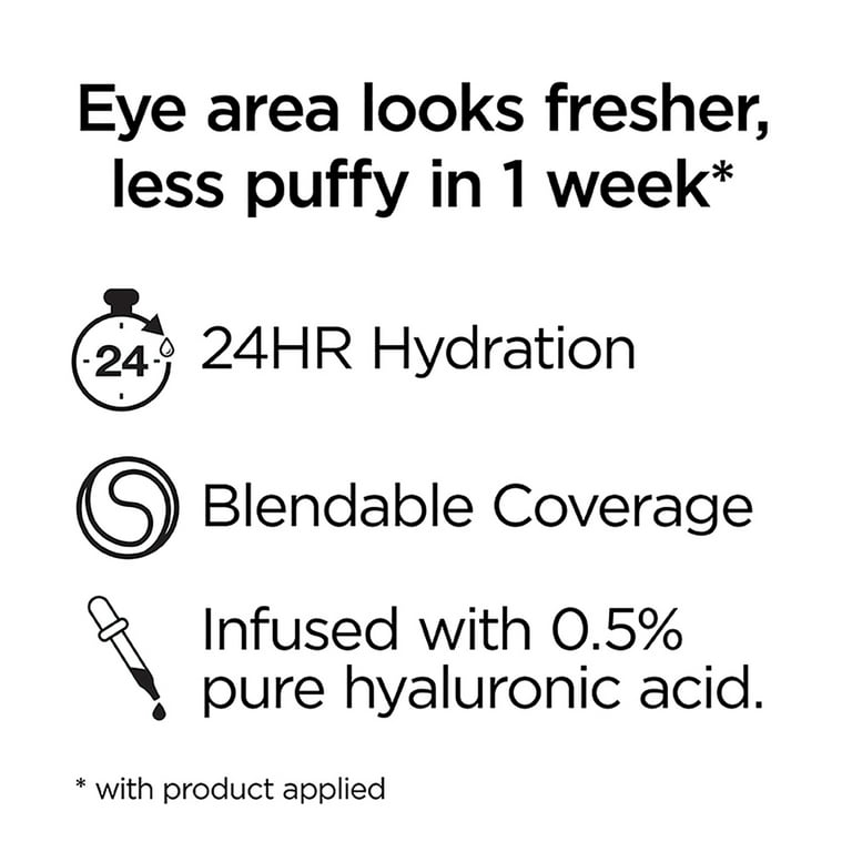 Promotional text about skincare product benefits including hydration, coverage, and hyaluronic acid content.
