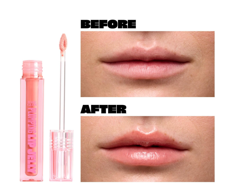 Before and after comparison of a lip balm application on lips.