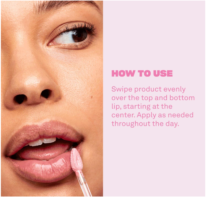 Lip care product application with text on how to use it