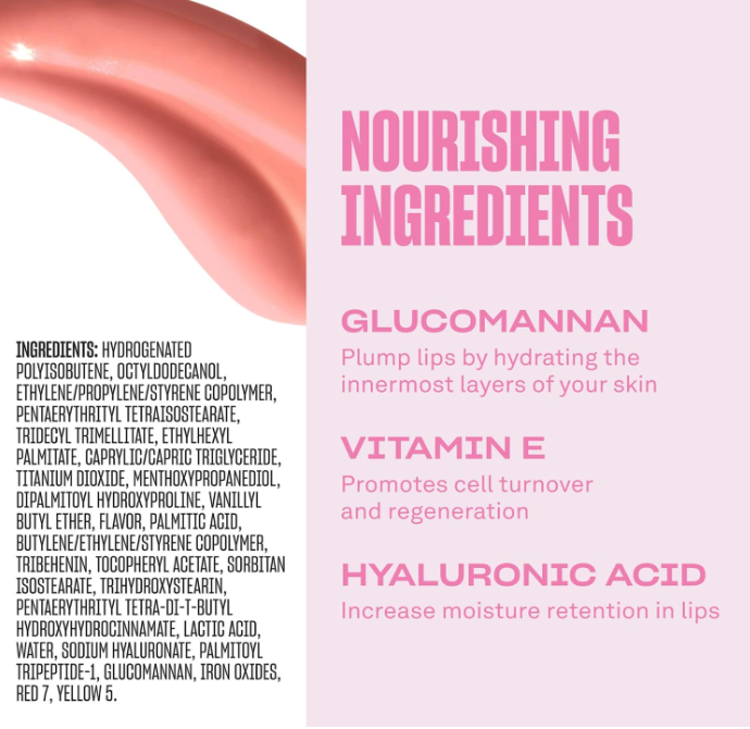 Lip balm packaging with nourishing ingredients listed on a white background