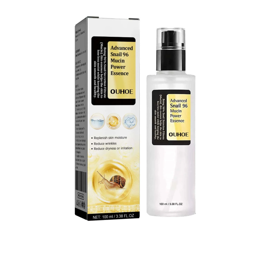OUHOE Advanced Snail 96 Mucin Power Essence bottle and packaging on a white background