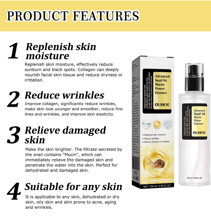 OUHOE skincare product with features listed on a white background