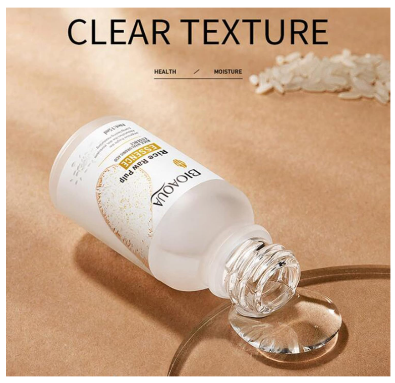 Biovana skincare bottle with clear texture on a beige background