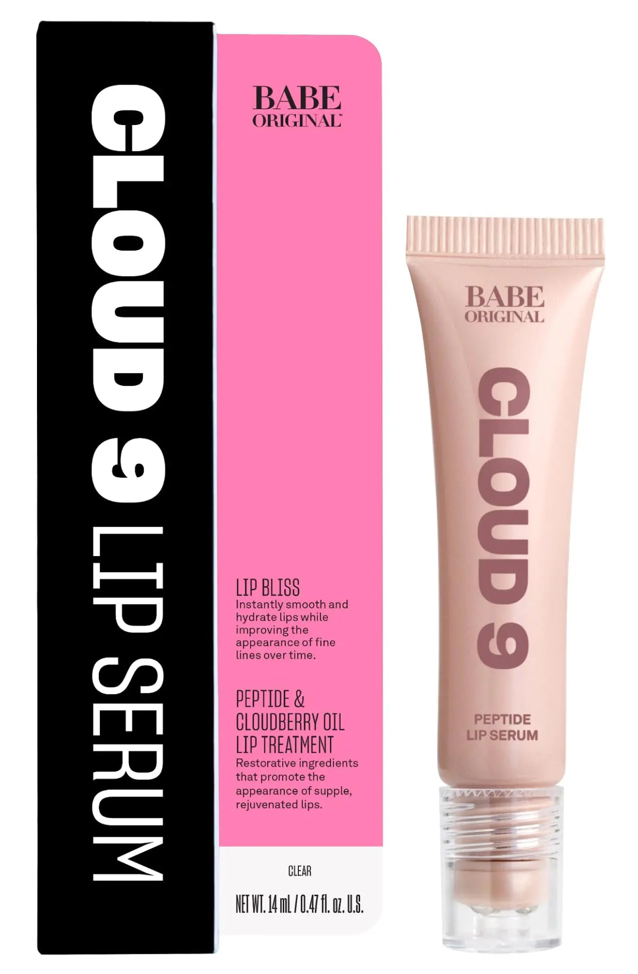 BABE ORIGINAL Cloud 9 Peptide Lip Serum – Hydrating Vegan Lip Treatment with Cloudberry Oil & Hyaluronic Acid
