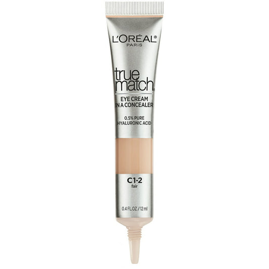 L'Oreal True Match eye cream tube on a white background