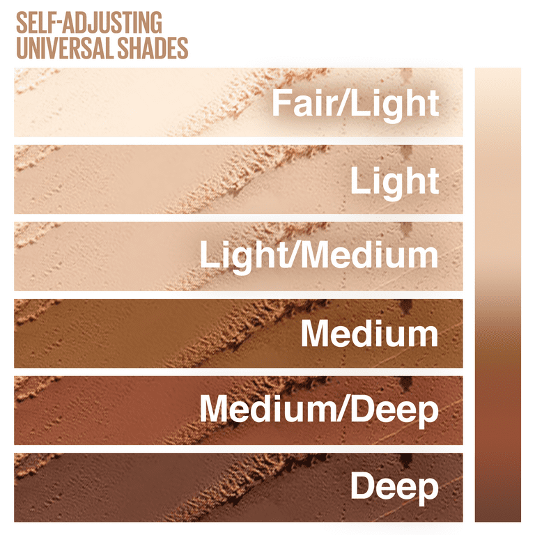 Color swatches labeled with skin tone categories from Fair/Light to Deep.