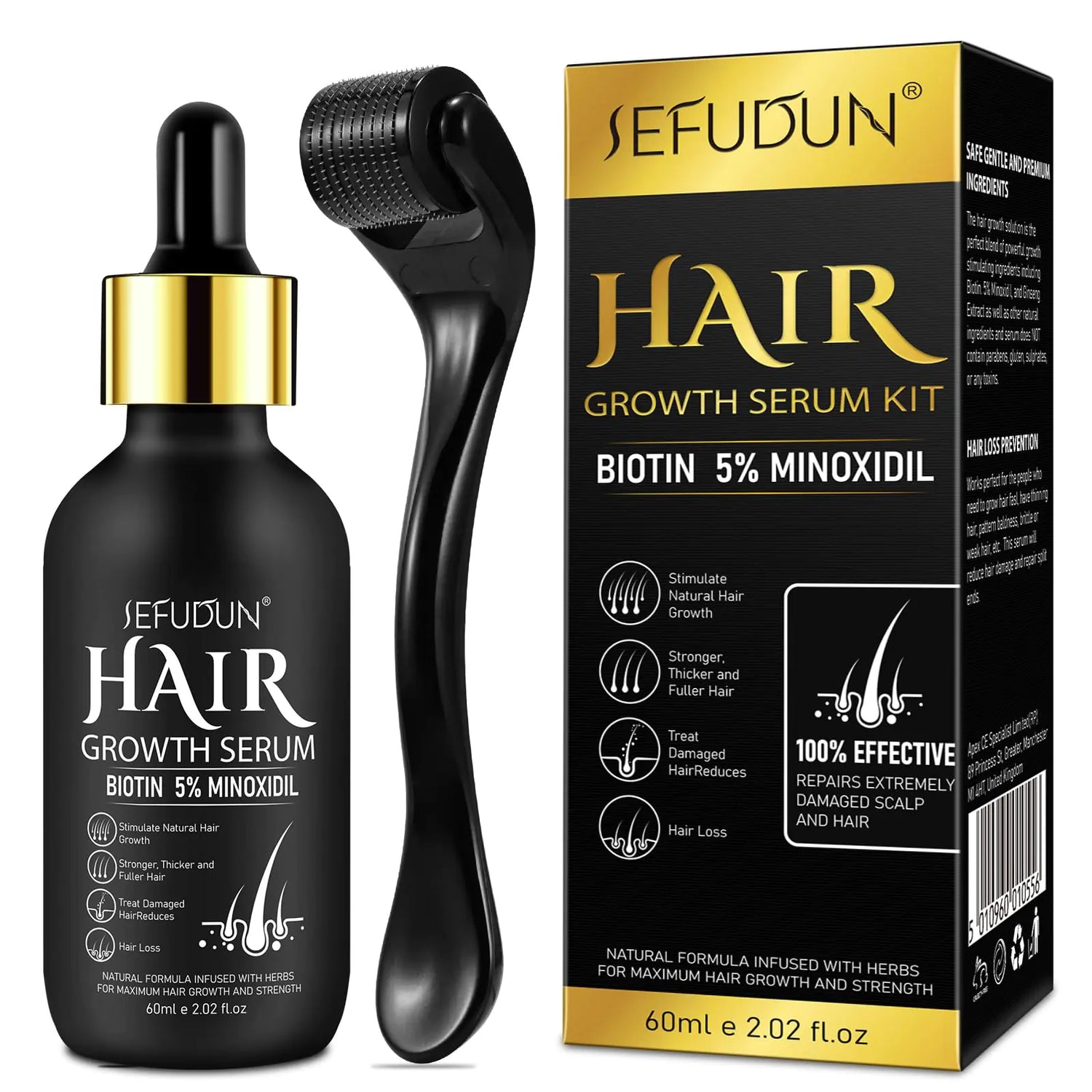 Hair growth kit with 5% minoxidil and derma roller for beard & scalp regrowth