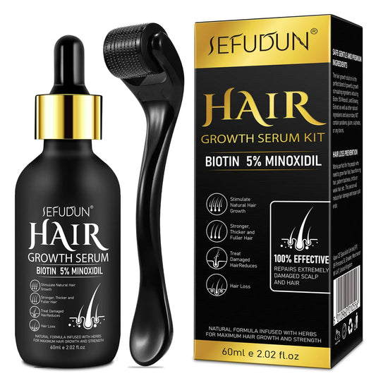 Hair growth kit with 5% minoxidil and derma roller for beard & scalp regrowth