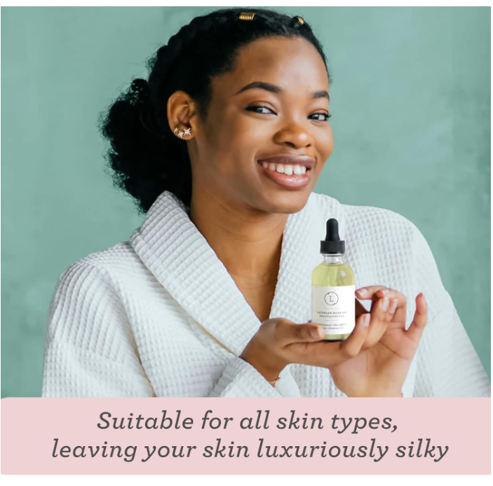 Woman holding a skincare product with a green background