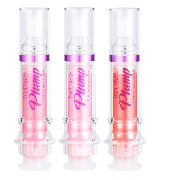 Three lip plumping products with 'Fantasy' branding on a white background