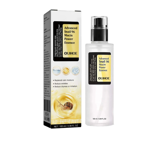 OUHOE Advanced Snail 96 Mucin Power Essence bottle and packaging on a white background