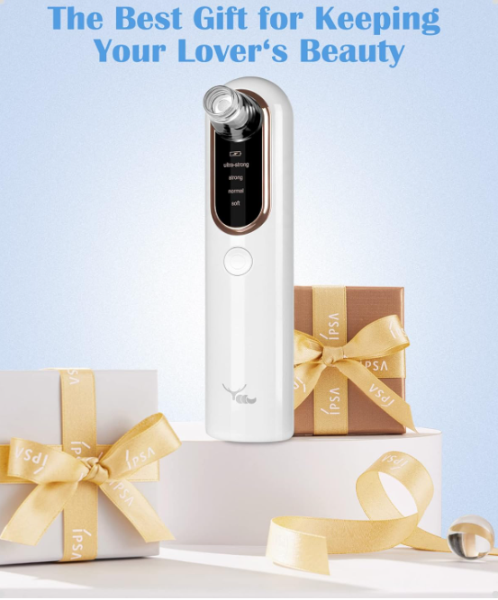 Beauty device with gift boxes and ribbons on a light blue background